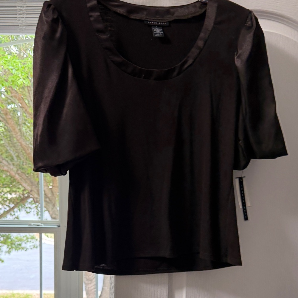 Black Satin Puff-Sleeve Blouse - Jones New York